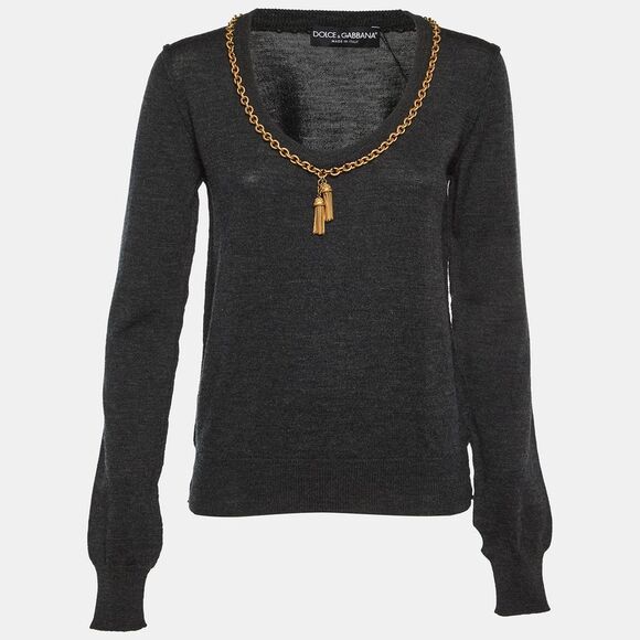 Dolce & Gabbana Charcoal Grey Chain Detail Sweater L